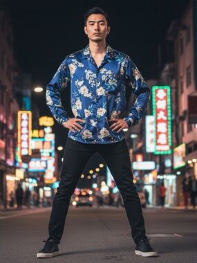 Urban Outfitters Blue Floral Satin Button-Down Shirt